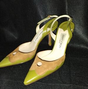 Jimmy Choo Green and Brown Scalloped Heels